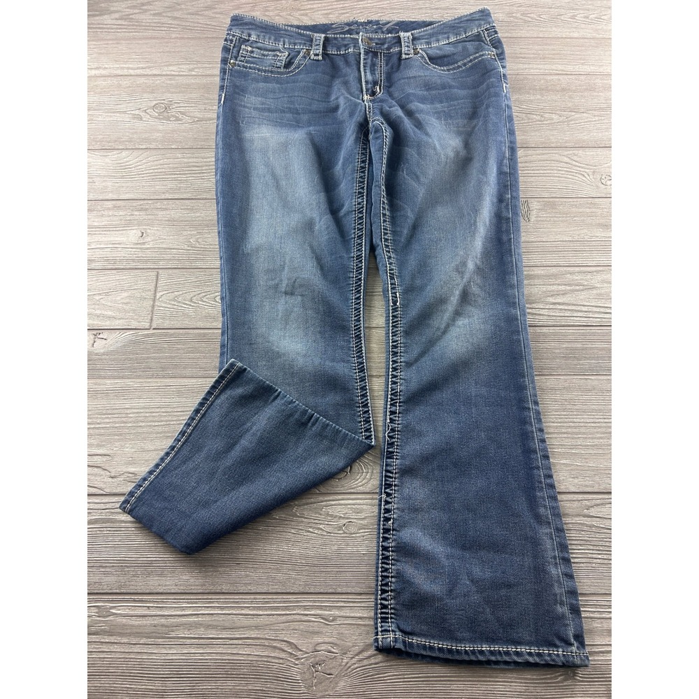Seven7 Womens Slim Bootcut Jeans Medium Wash Blue Denim Size 14 Stretch Thick St
